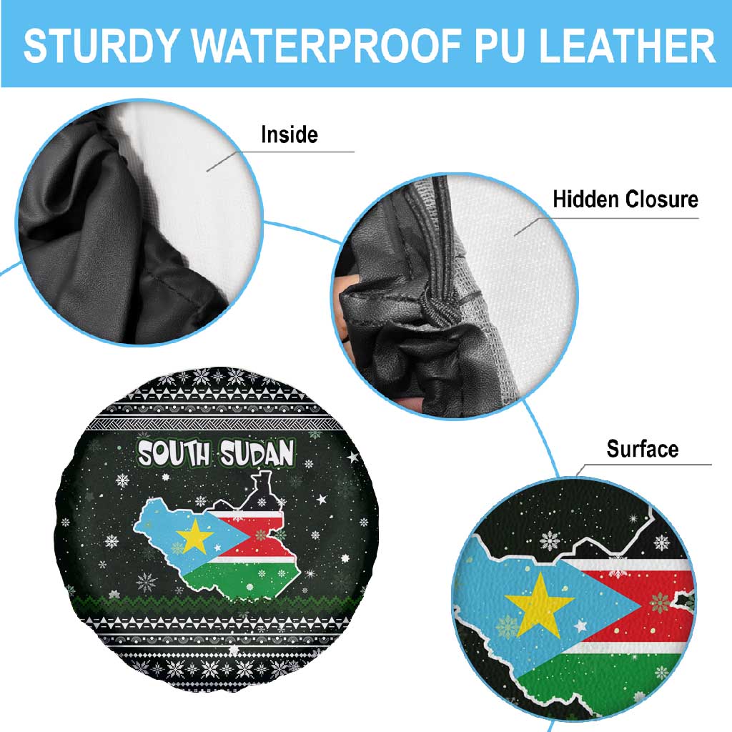 South Sudan Christmas Spare Tire Cover National Map Flag Colors and Sleeping Rhino Motif - African Pride
