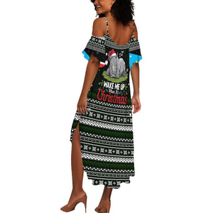 South Sudan Christmas Summer Maxi Dress National Map Flag Colors and Sleeping Rhino Motif - African Pride