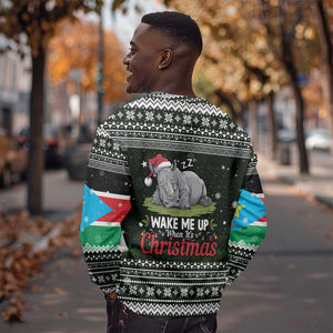 South Sudan Christmas Sweatshirt National Map Flag Colors and Sleeping Rhino Motif - African Pride