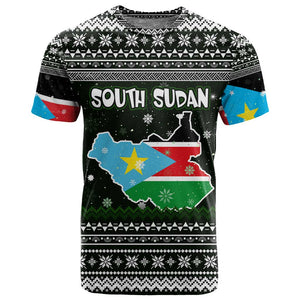 South Sudan Christmas T shirt National Map Flag Colors and Sleeping Rhino Motif - African Pride
