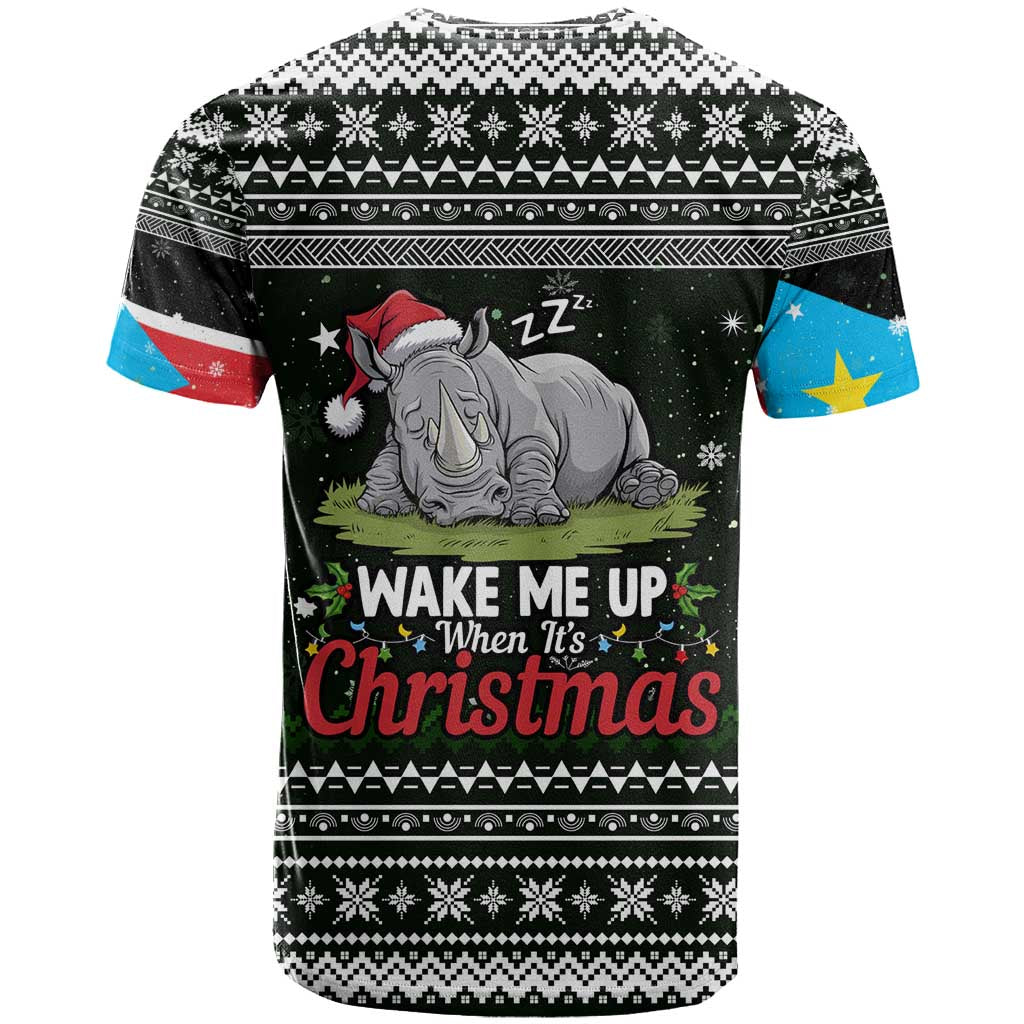 South Sudan Christmas T shirt National Map Flag Colors and Sleeping Rhino Motif - African Pride