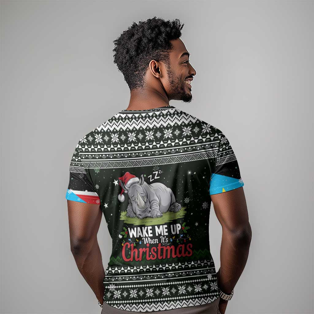 South Sudan Christmas T shirt National Map Flag Colors and Sleeping Rhino Motif - African Pride