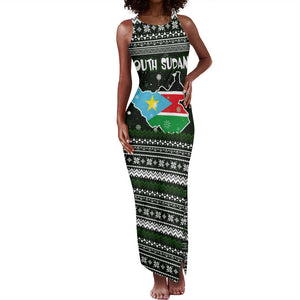 South Sudan Christmas Tank Maxi Dress National Map Flag Colors and Sleeping Rhino Motif - African Pride