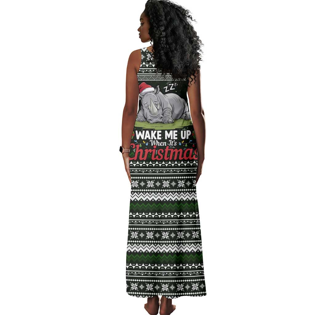 South Sudan Christmas Tank Maxi Dress National Map Flag Colors and Sleeping Rhino Motif - African Pride