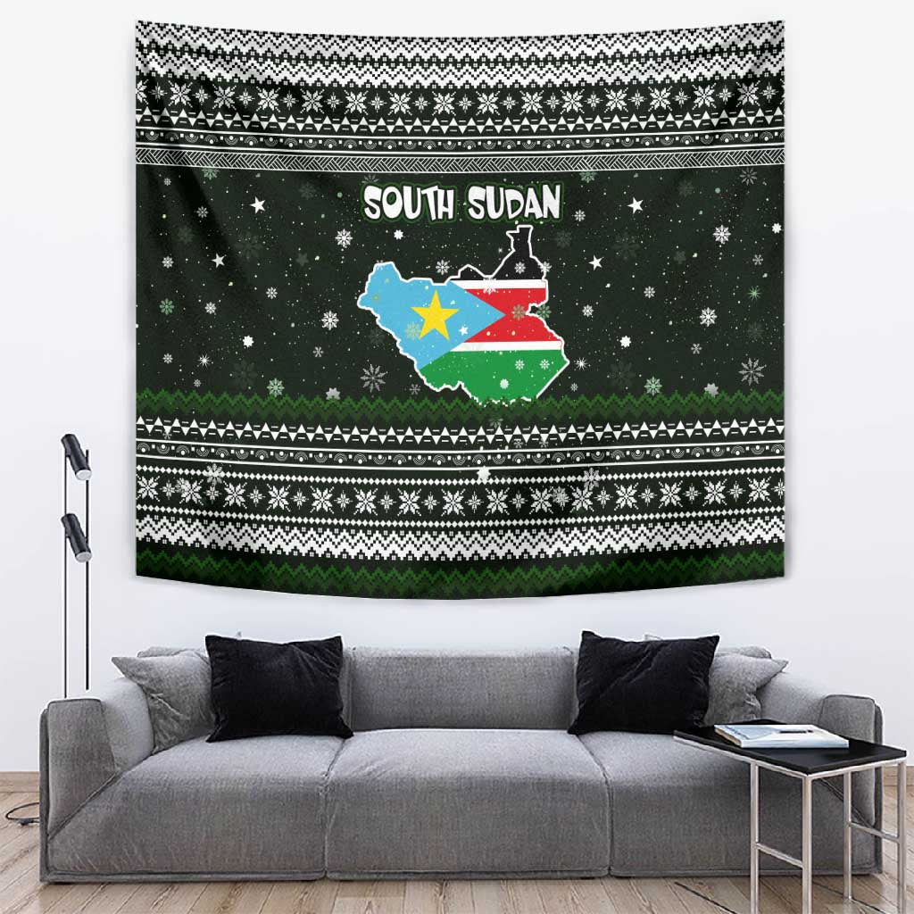 South Sudan Christmas Tapestry National Map Flag Colors and Sleeping Rhino Motif - African Pride