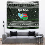 South Sudan Christmas Tapestry National Map Flag Colors and Sleeping Rhino Motif - African Pride