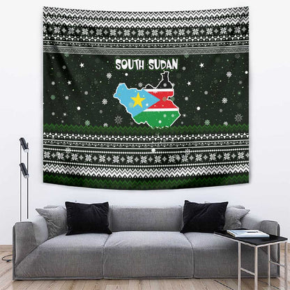 South Sudan Christmas Tapestry National Map Flag Colors and Sleeping Rhino Motif - African Pride