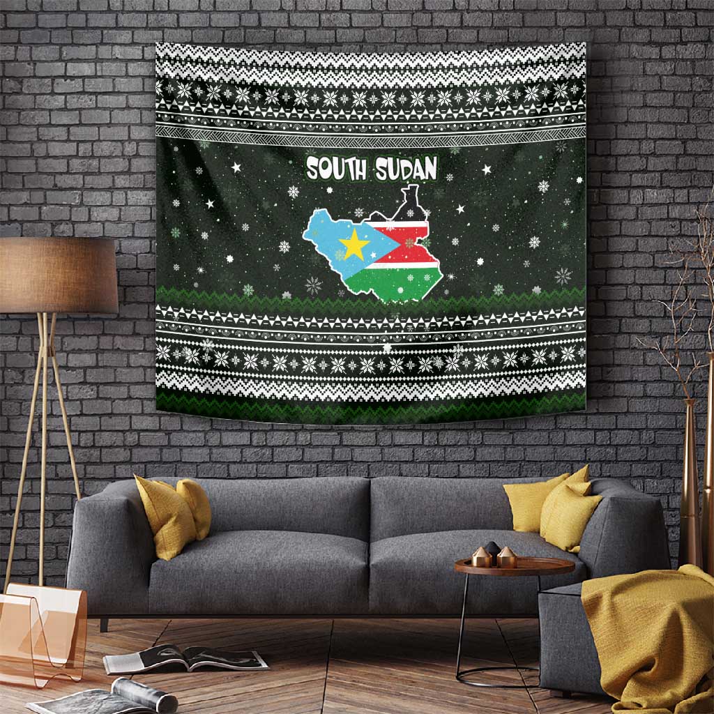 South Sudan Christmas Tapestry National Map Flag Colors and Sleeping Rhino Motif - African Pride