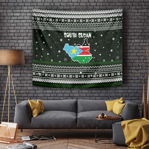 South Sudan Christmas Tapestry National Map Flag Colors and Sleeping Rhino Motif - African Pride