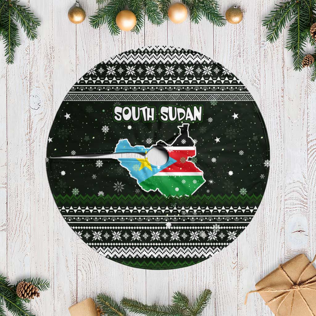South Sudan Christmas Tree Skirt National Map Flag Colors and Sleeping Rhino Motif - African Pride