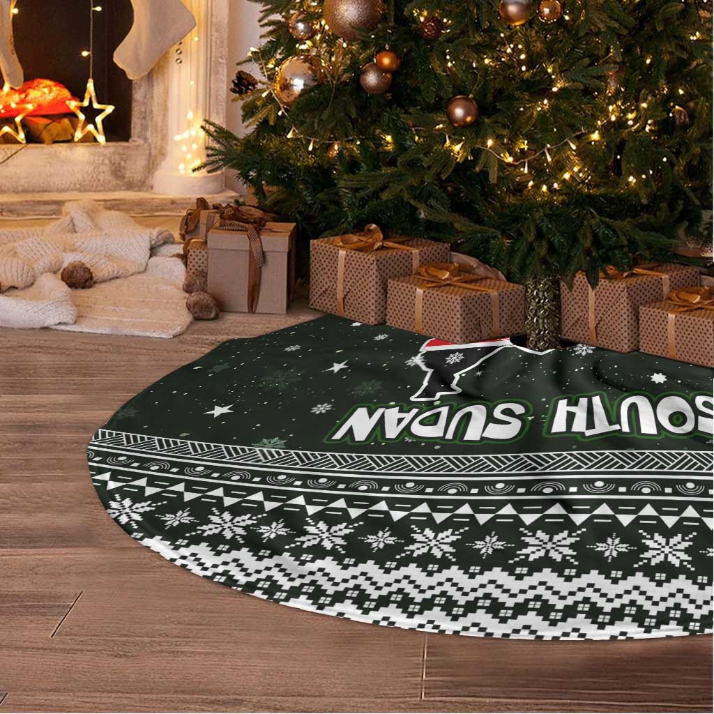 South Sudan Christmas Tree Skirt National Map Flag Colors and Sleeping Rhino Motif - African Pride