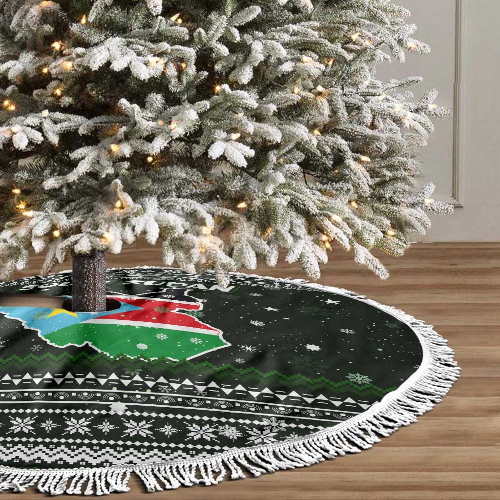 South Sudan Christmas Tree Skirt National Map Flag Colors and Sleeping Rhino Motif - African Pride