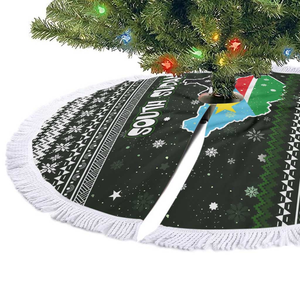 South Sudan Christmas Tree Skirt National Map Flag Colors and Sleeping Rhino Motif - African Pride