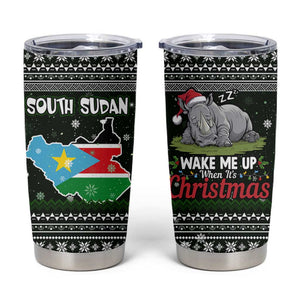 South Sudan Christmas Tumbler Cup National Map Flag Colors and Sleeping Rhino Motif - African Pride