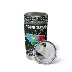 South Sudan Christmas Tumbler Cup National Map Flag Colors and Sleeping Rhino Motif - African Pride