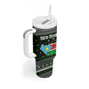 South Sudan Christmas Tumbler With Handle National Map Flag Colors and Sleeping Rhino Motif - African Pride