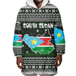 South Sudan Christmas Wearable Blanket Hoodie National Map Flag Colors and Sleeping Rhino Motif - African Pride