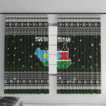 South Sudan Christmas Window Curtain National Map Flag Colors and Sleeping Rhino Motif - African Pride