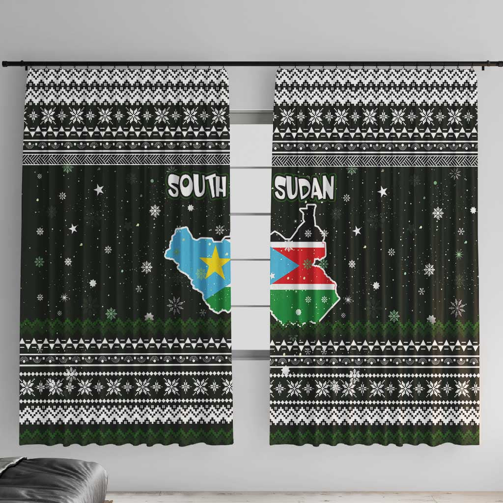 South Sudan Christmas Window Curtain National Map Flag Colors and Sleeping Rhino Motif - African Pride