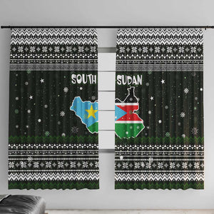 South Sudan Christmas Window Curtain National Map Flag Colors and Sleeping Rhino Motif - African Pride
