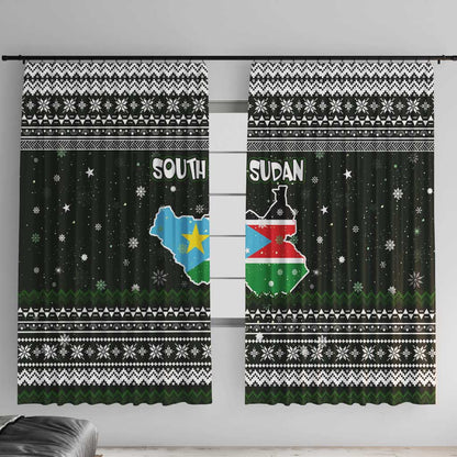 South Sudan Christmas Window Curtain National Map Flag Colors and Sleeping Rhino Motif - African Pride