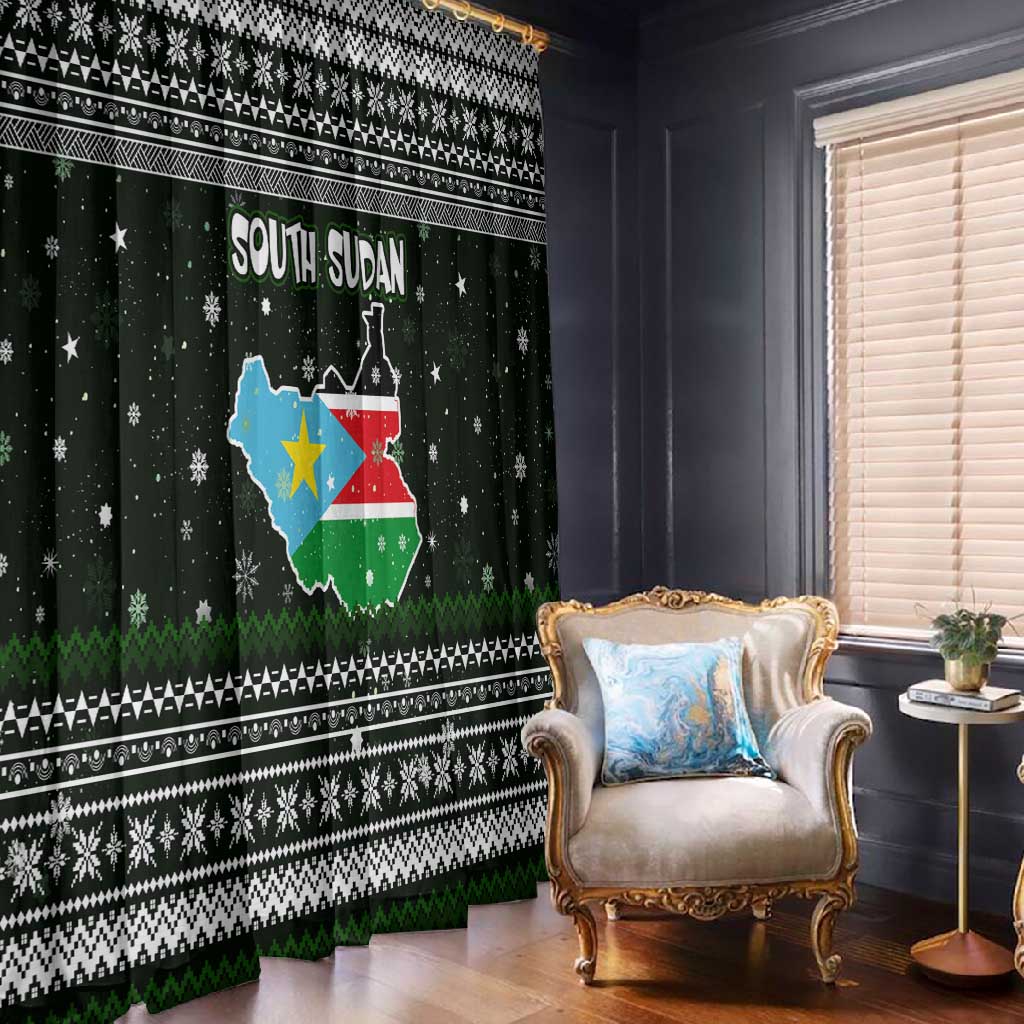 South Sudan Christmas Window Curtain National Map Flag Colors and Sleeping Rhino Motif - African Pride