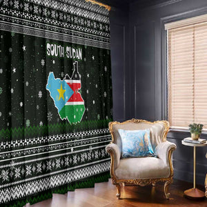 South Sudan Christmas Window Curtain National Map Flag Colors and Sleeping Rhino Motif - African Pride