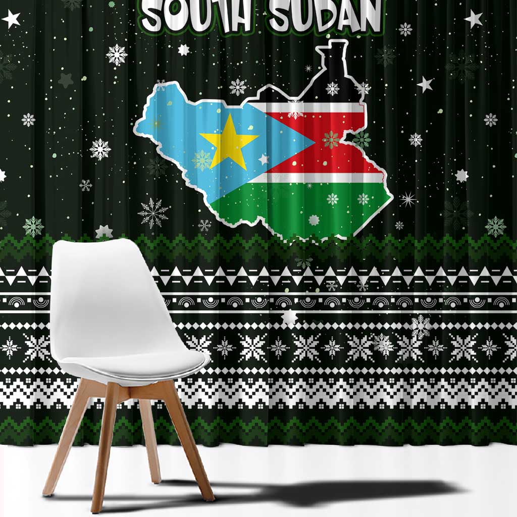South Sudan Christmas Window Curtain National Map Flag Colors and Sleeping Rhino Motif - African Pride