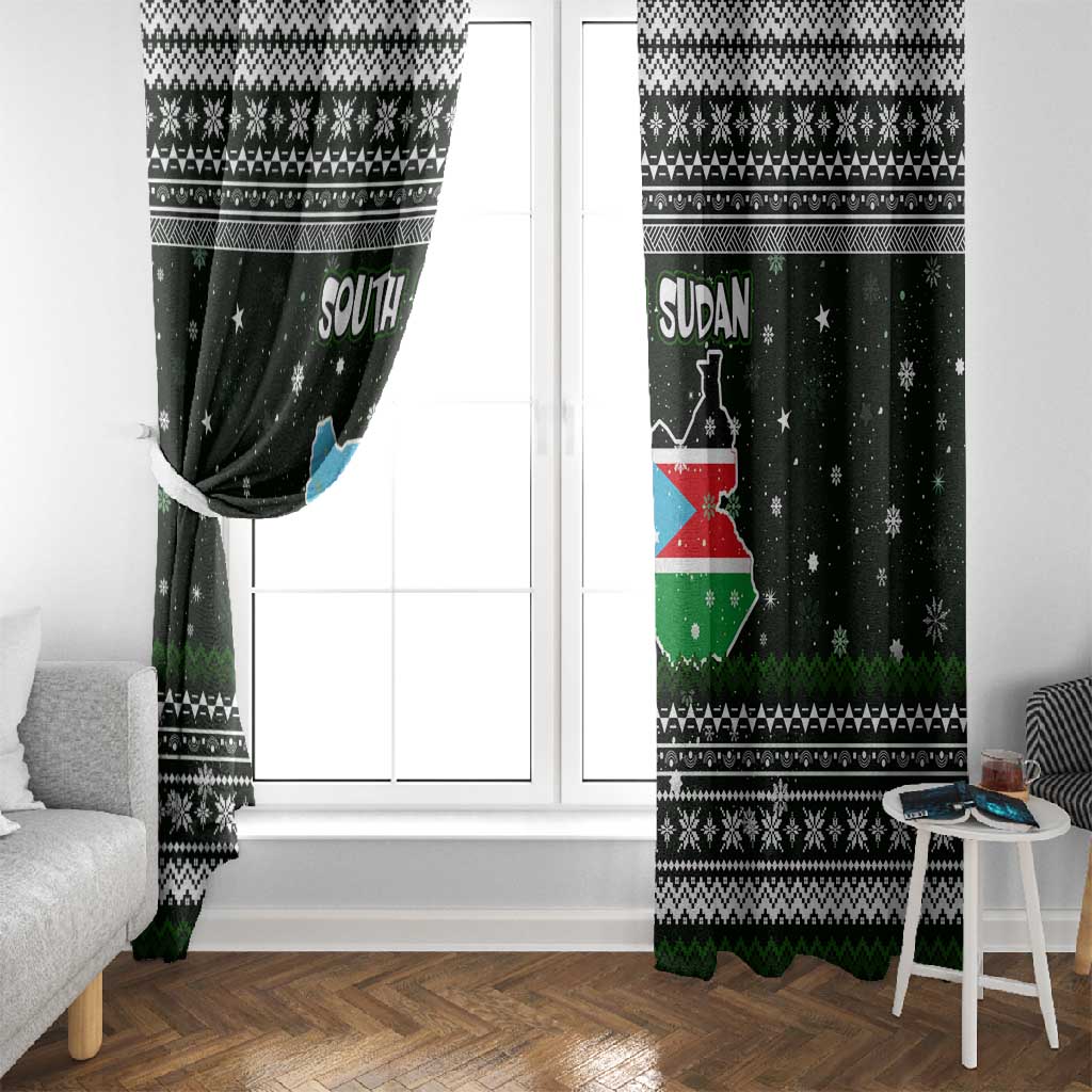South Sudan Christmas Window Curtain National Map Flag Colors and Sleeping Rhino Motif - African Pride
