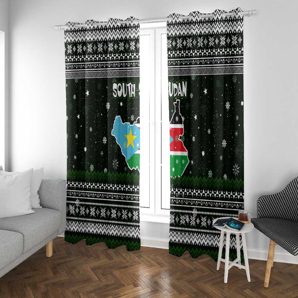 South Sudan Christmas Window Curtain National Map Flag Colors and Sleeping Rhino Motif - African Pride