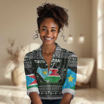 South Sudan Christmas Women Casual Shirt National Map Flag Colors and Sleeping Rhino Motif - African Pride