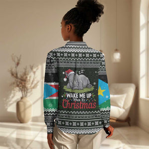 South Sudan Christmas Women Casual Shirt National Map Flag Colors and Sleeping Rhino Motif - African Pride