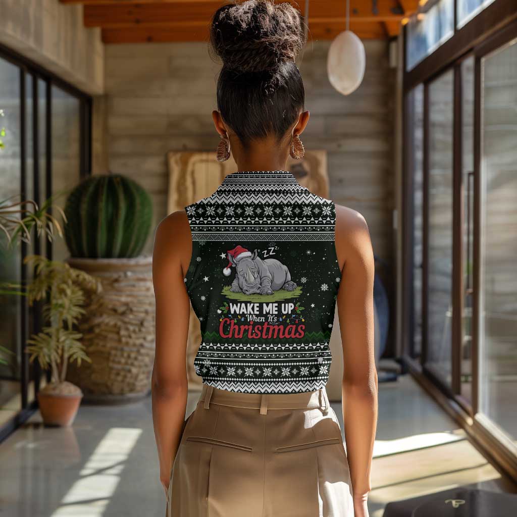 South Sudan Christmas Women Sleeveless Polo Shirt National Map Flag Colors and Sleeping Rhino Motif - African Pride