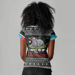 South Sudan Christmas Women V-Neck T-Shirt National Map Flag Colors and Sleeping Rhino Motif - African Pride