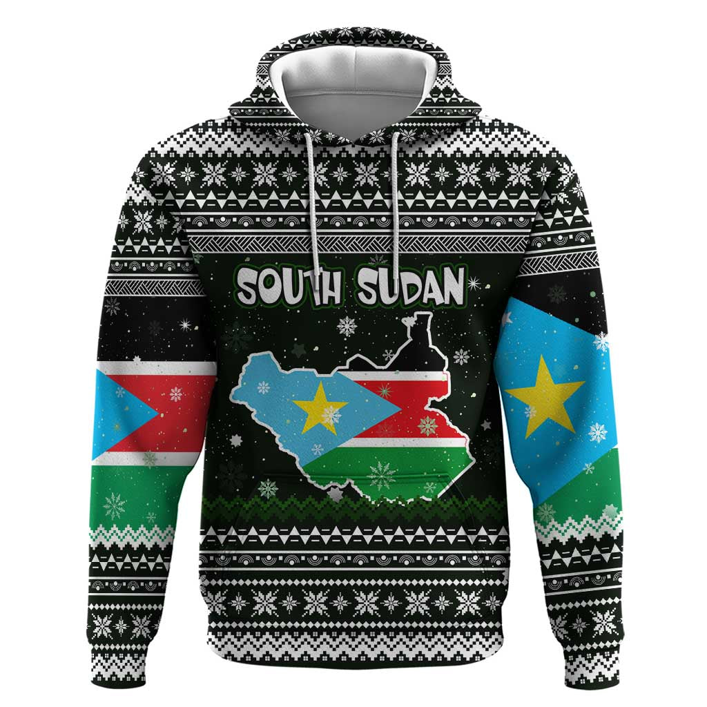South Sudan Christmas Zip Hoodie National Map Flag Colors and Sleeping Rhino Motif - African Pride