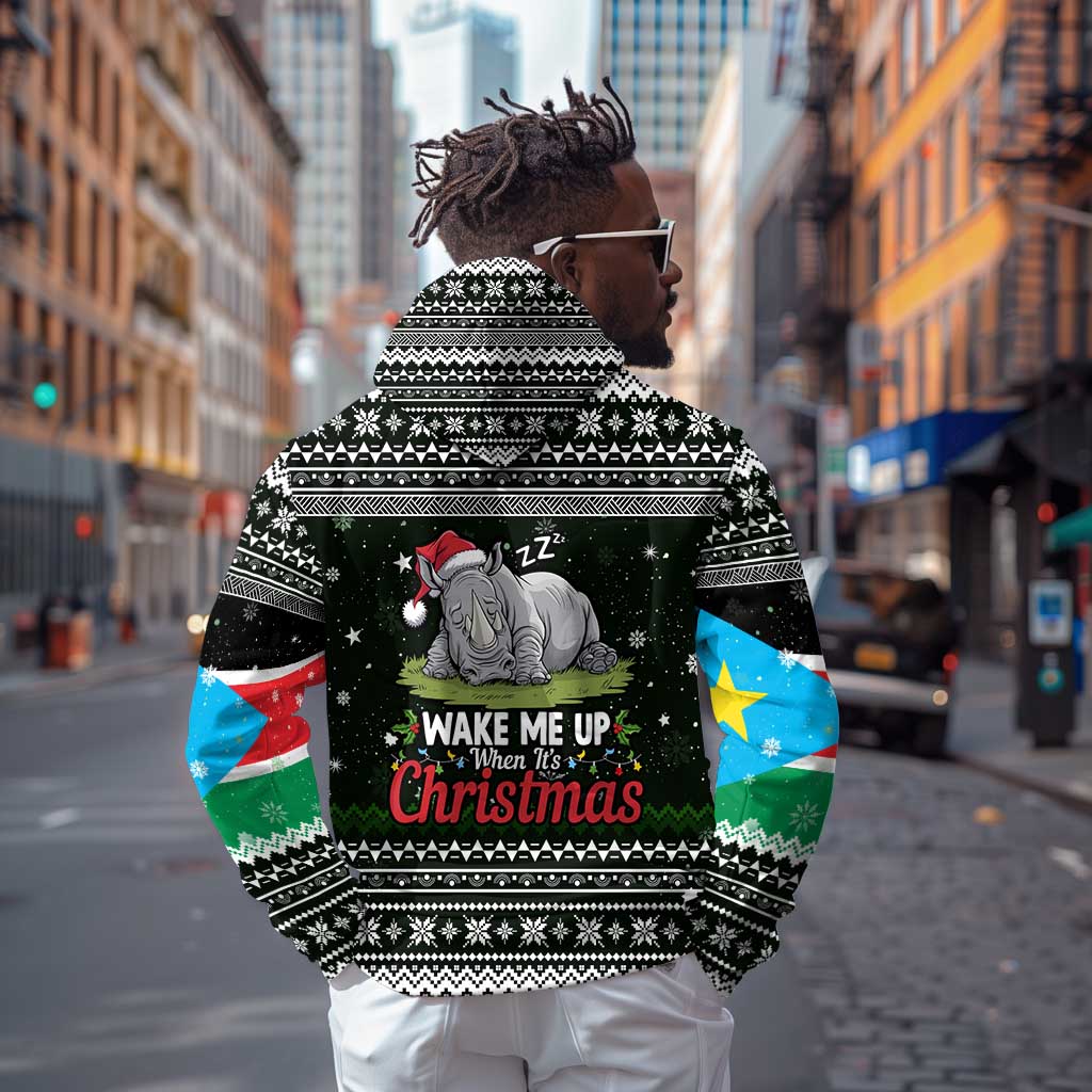 South Sudan Christmas Zip Hoodie National Map Flag Colors and Sleeping Rhino Motif - African Pride