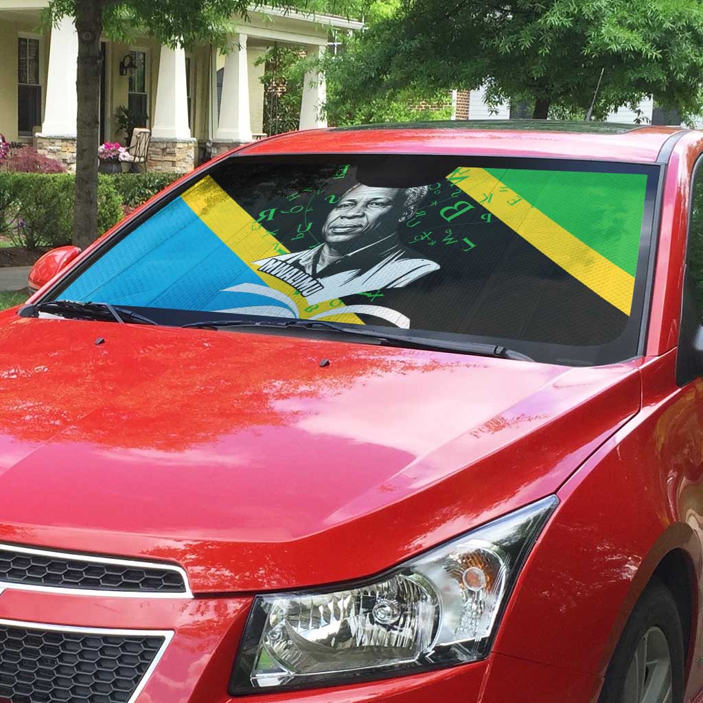 Julius Nyerere Auto Sun Shade Education is a Way of Fighting Poverty Quote and Tanzanian Flag Alphabet - African Pride