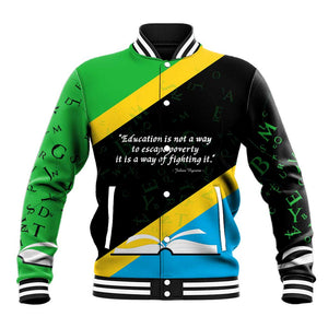 Julius Nyerere Baseball Jacket Education is a Way of Fighting Poverty Quote and Tanzanian Flag Alphabet - African Pride