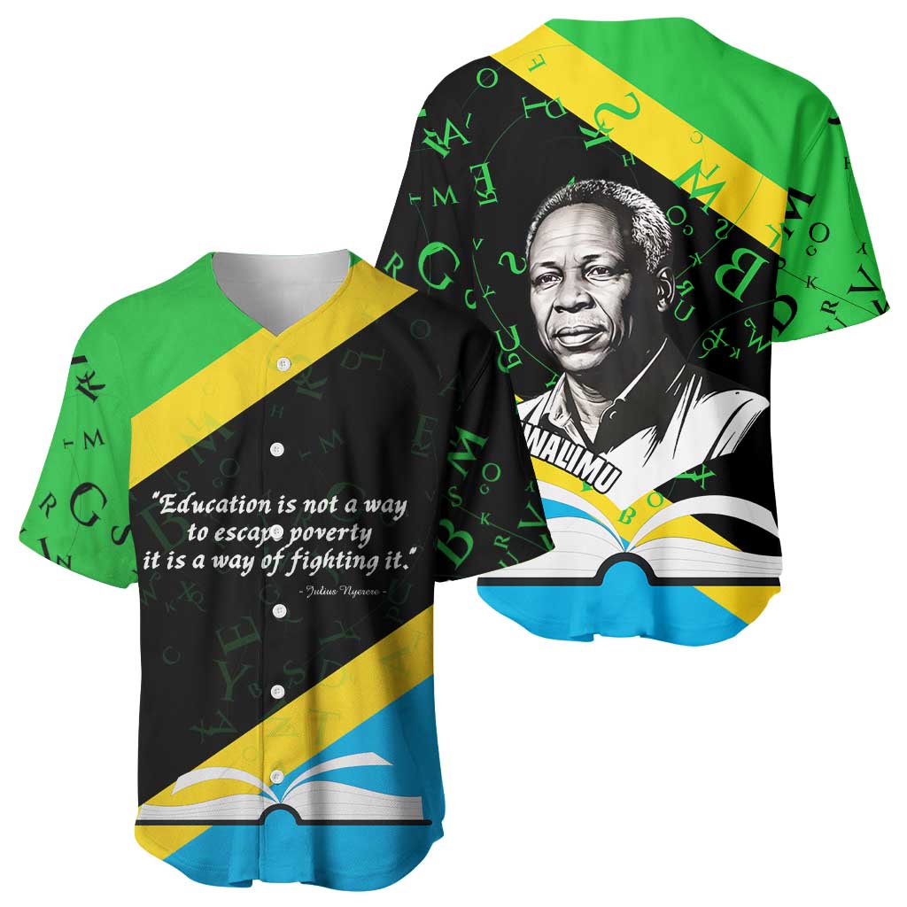 Julius Nyerere Baseball Jersey Education is a Way of Fighting Poverty Quote and Tanzanian Flag Alphabet - African Pride