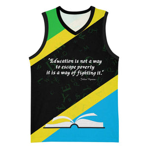 Julius Nyerere Basketball Jersey Education is a Way of Fighting Poverty Quote and Tanzanian Flag Alphabet - African Pride