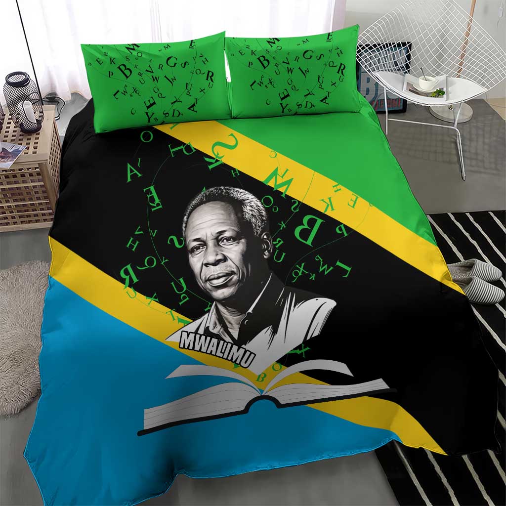 Julius Nyerere Bedding Set Education is a Way of Fighting Poverty Quote and Tanzanian Flag Alphabet - African Pride