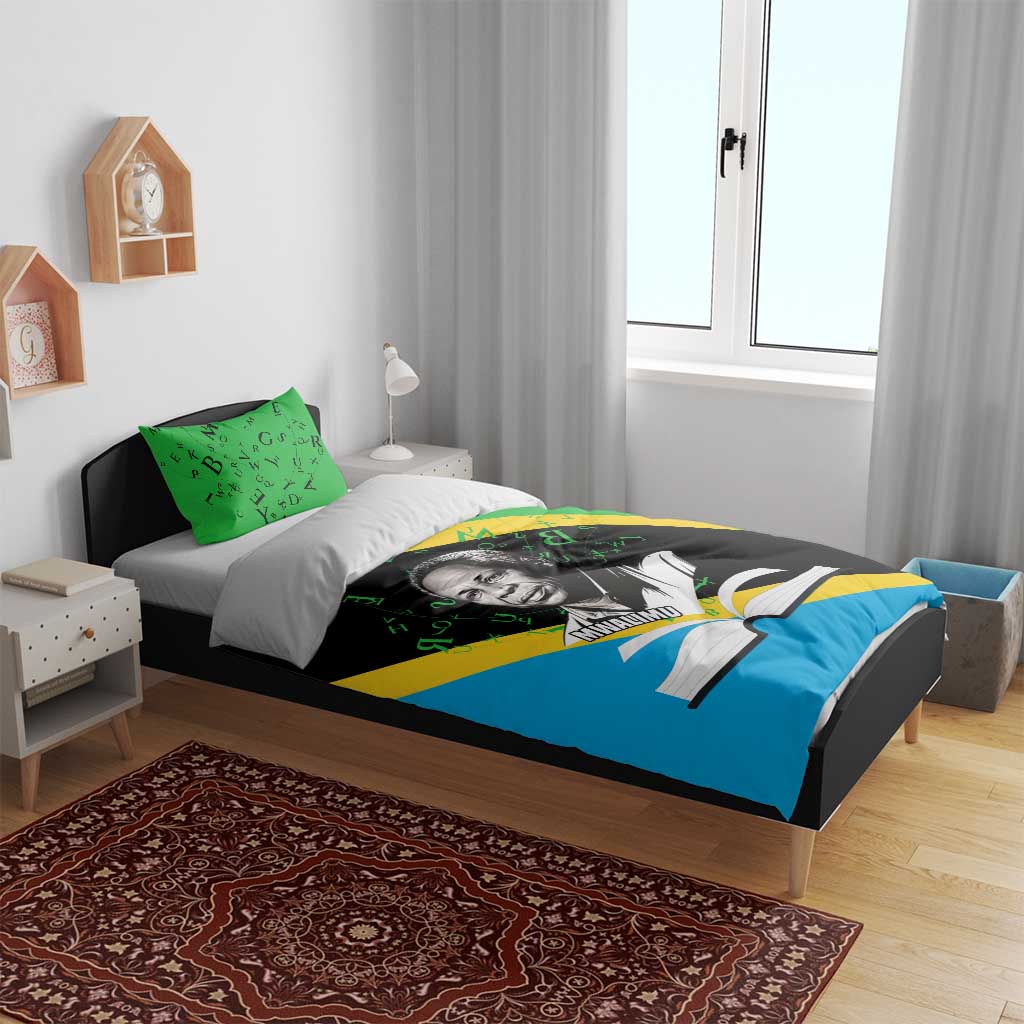 Julius Nyerere Bedding Set Education is a Way of Fighting Poverty Quote and Tanzanian Flag Alphabet - African Pride