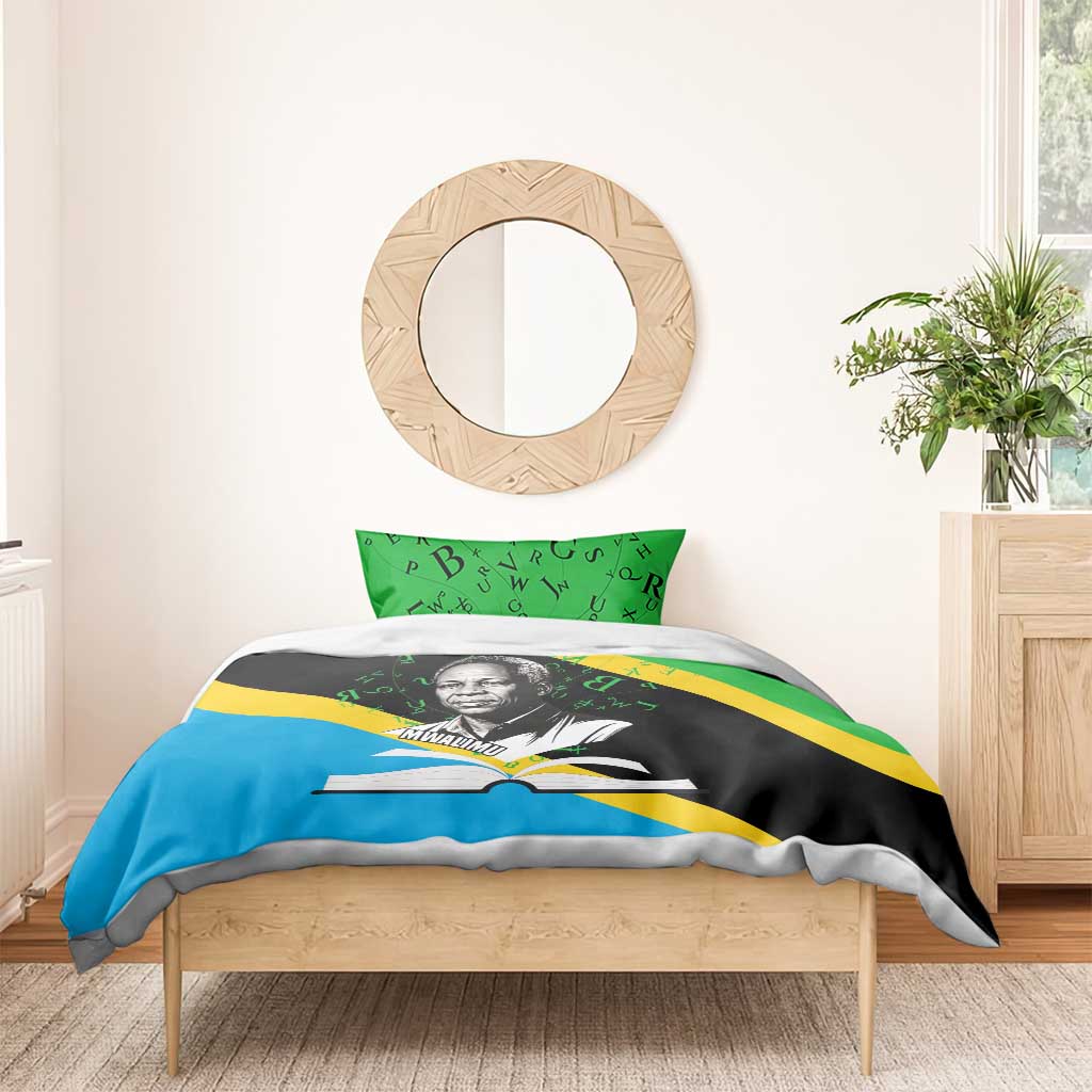 Julius Nyerere Bedding Set Education is a Way of Fighting Poverty Quote and Tanzanian Flag Alphabet - African Pride