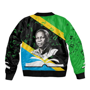 Julius Nyerere Bomber Jacket Education is a Way of Fighting Poverty Quote and Tanzanian Flag Alphabet - African Pride