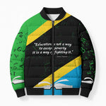 Julius Nyerere Bomber Puffer Jacket Education is a Way of Fighting Poverty Quote and Tanzanian Flag Alphabet - African Pride