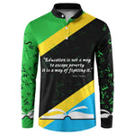 Julius Nyerere Button Sweatshirt Education is a Way of Fighting Poverty Quote and Tanzanian Flag Alphabet