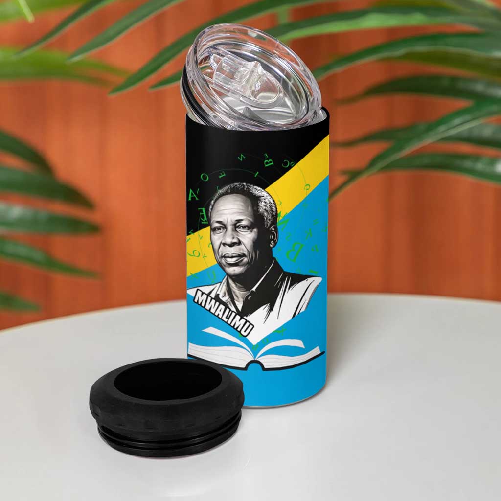 Julius Nyerere 4 in 1 Can Cooler Tumbler Education is a Way of Fighting Poverty Quote and Tanzanian Flag Alphabet - African Pride