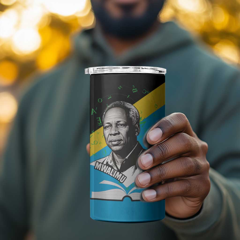 Julius Nyerere 4 in 1 Can Cooler Tumbler Education is a Way of Fighting Poverty Quote and Tanzanian Flag Alphabet - African Pride