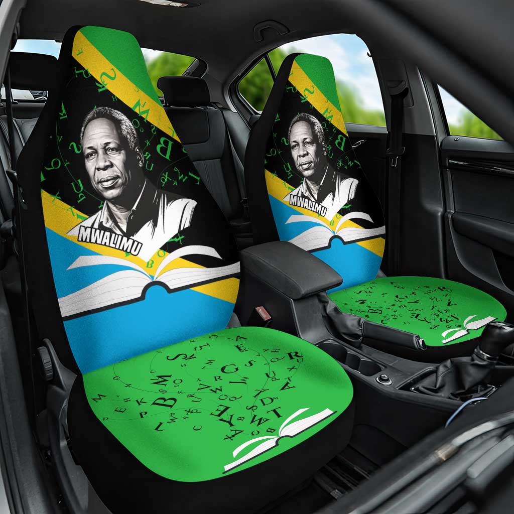 Julius Nyerere Car Seat Cover Education is a Way of Fighting Poverty Quote and Tanzanian Flag Alphabet - African Pride
