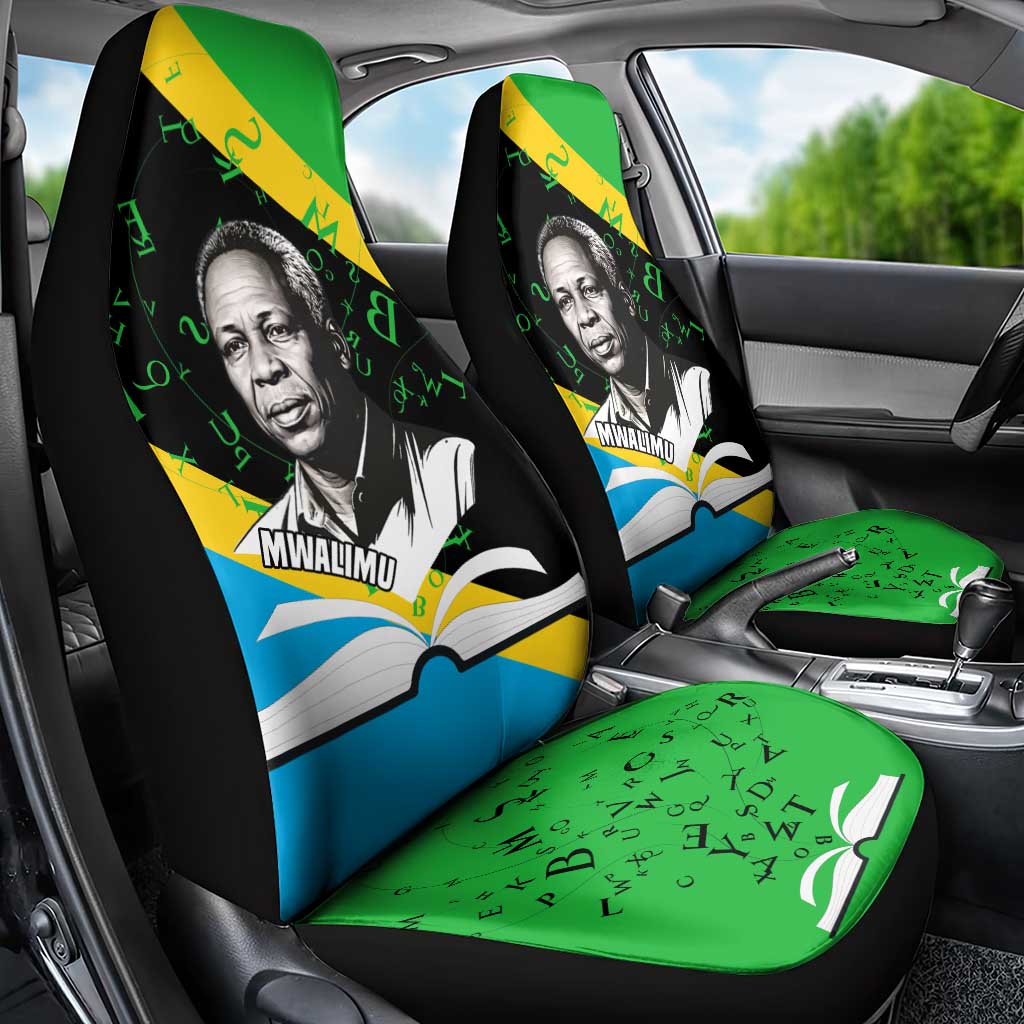 Julius Nyerere Car Seat Cover Education is a Way of Fighting Poverty Quote and Tanzanian Flag Alphabet - African Pride